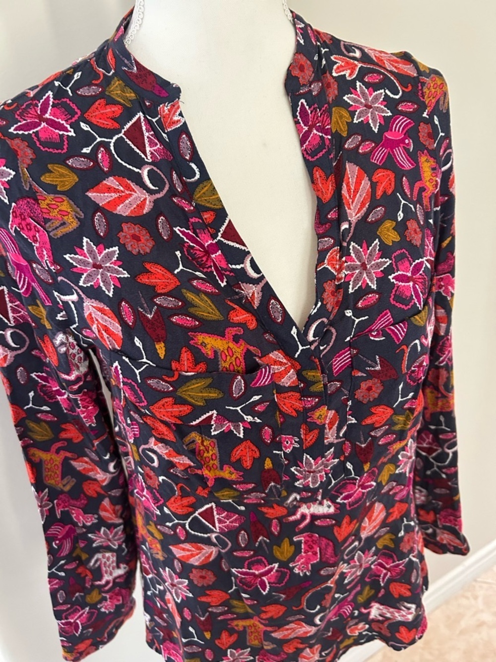 Maeve Navy Pink Orange Printed Top - Picture 2 of 10
